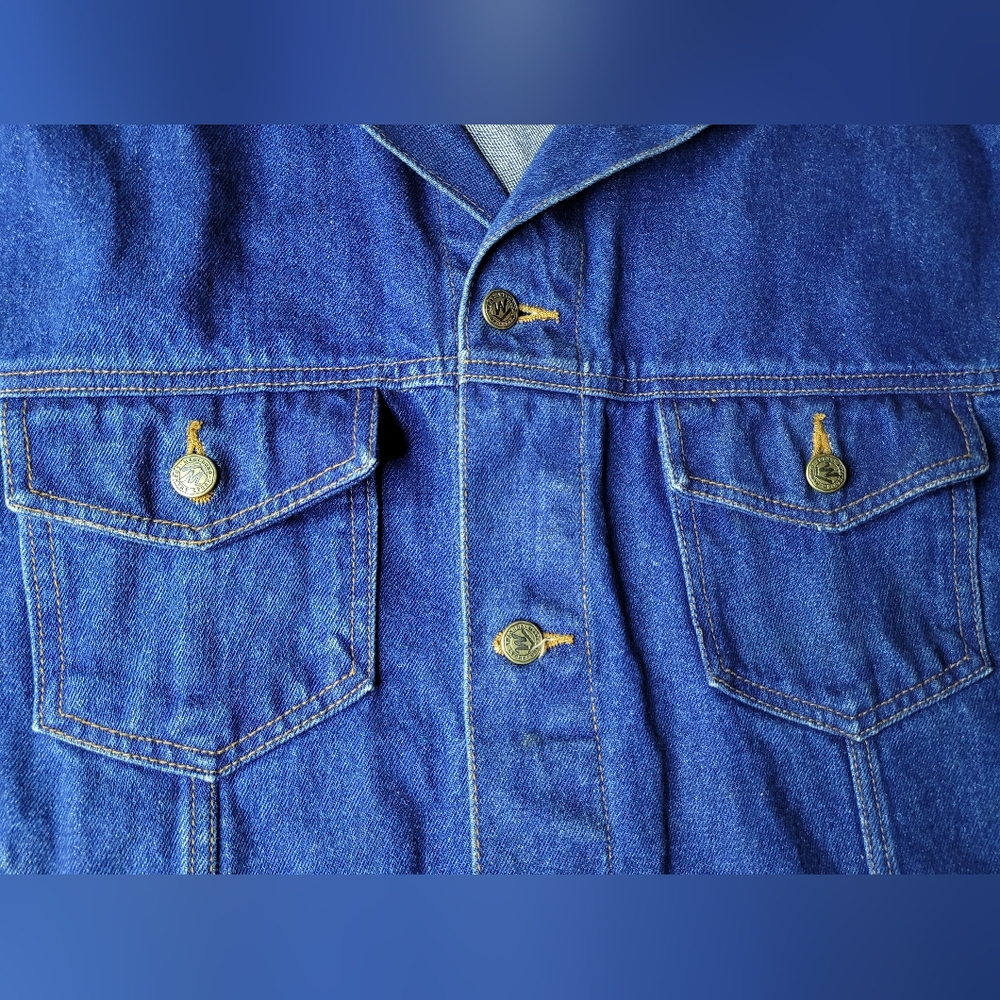 Vtg Marlboro Country Store Denim Jean Jacket Mens Large Button Up Leather Collar - Picture 3 of 12